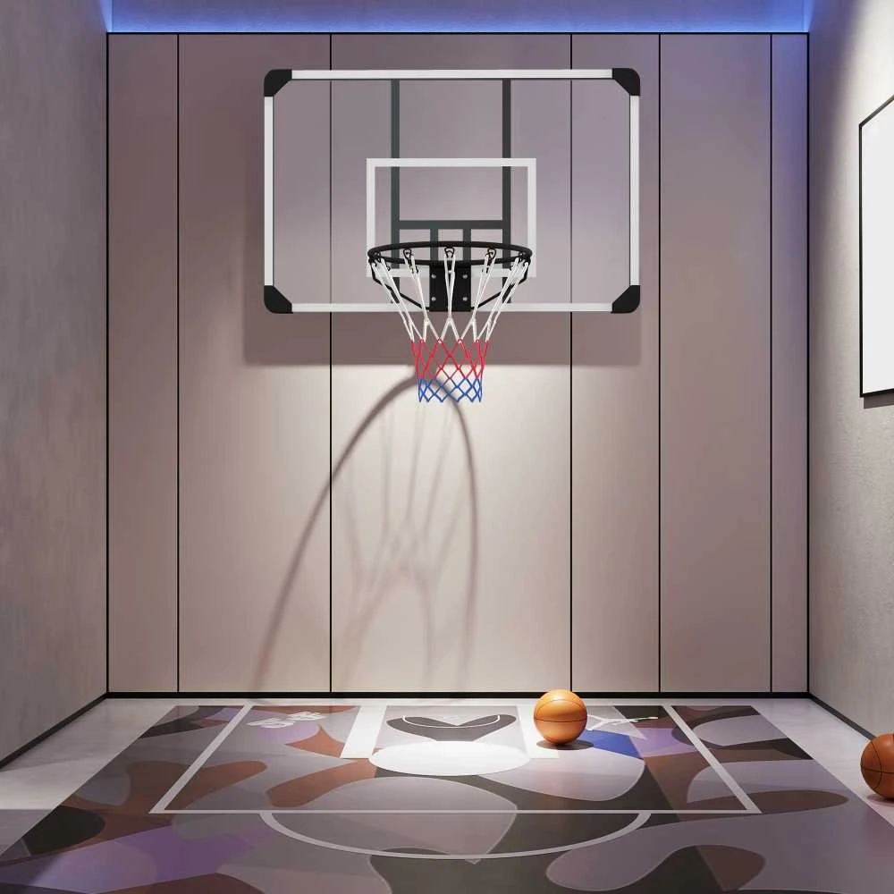 SPORTNOW krepšinio lankas, krepšinio lenta su lanku, krepšinio tinklelis su lenta, montuojamas ant sienos, skirtas naudoti lauke, plieno, 113 x 61 x 73 cm, baltas