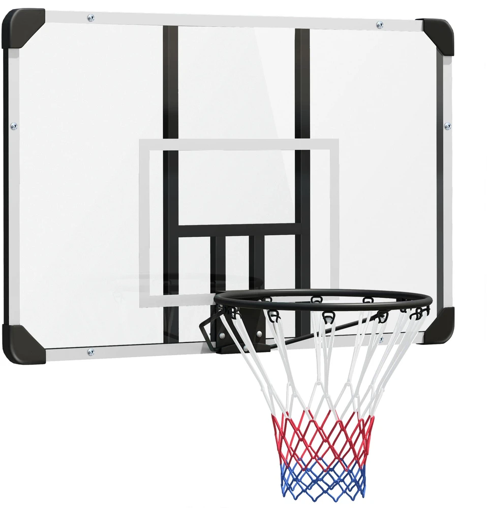 SPORTNOW krepšinio lankas, krepšinio lenta su lanku, krepšinio tinklelis su lenta, montuojamas ant sienos, skirtas naudoti lauke, plieno, 113 x 61 x 73 cm, baltas