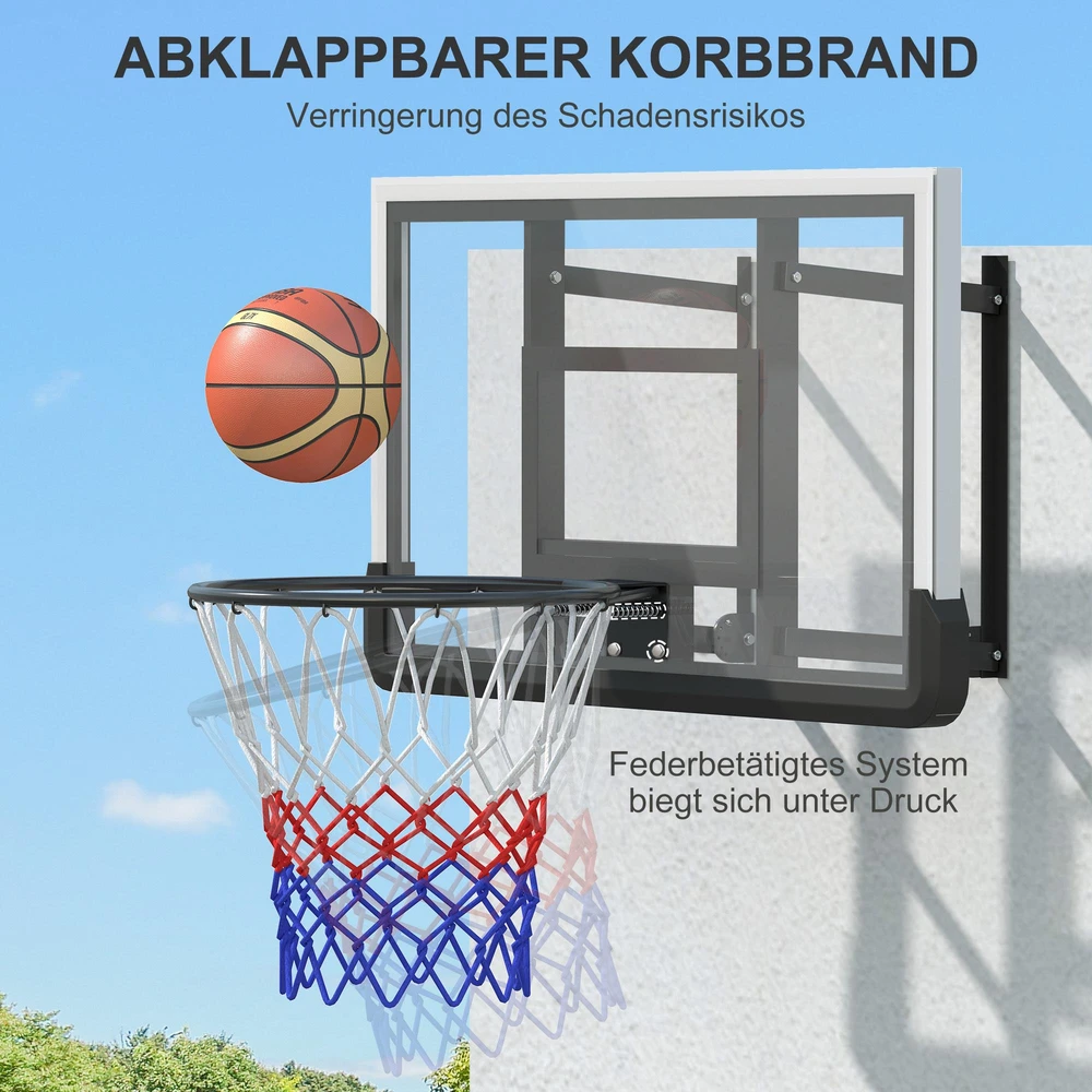 SPORTNOW krepšinio stovas su lenta, skirtas naudoti lauke ir patalpose, krepšinio lenta su 45 cm skersmens plieniniu lanku ir tinkleliu, tvirtinamas prie sienos, krepšinio lenta suaugusiems, juoda