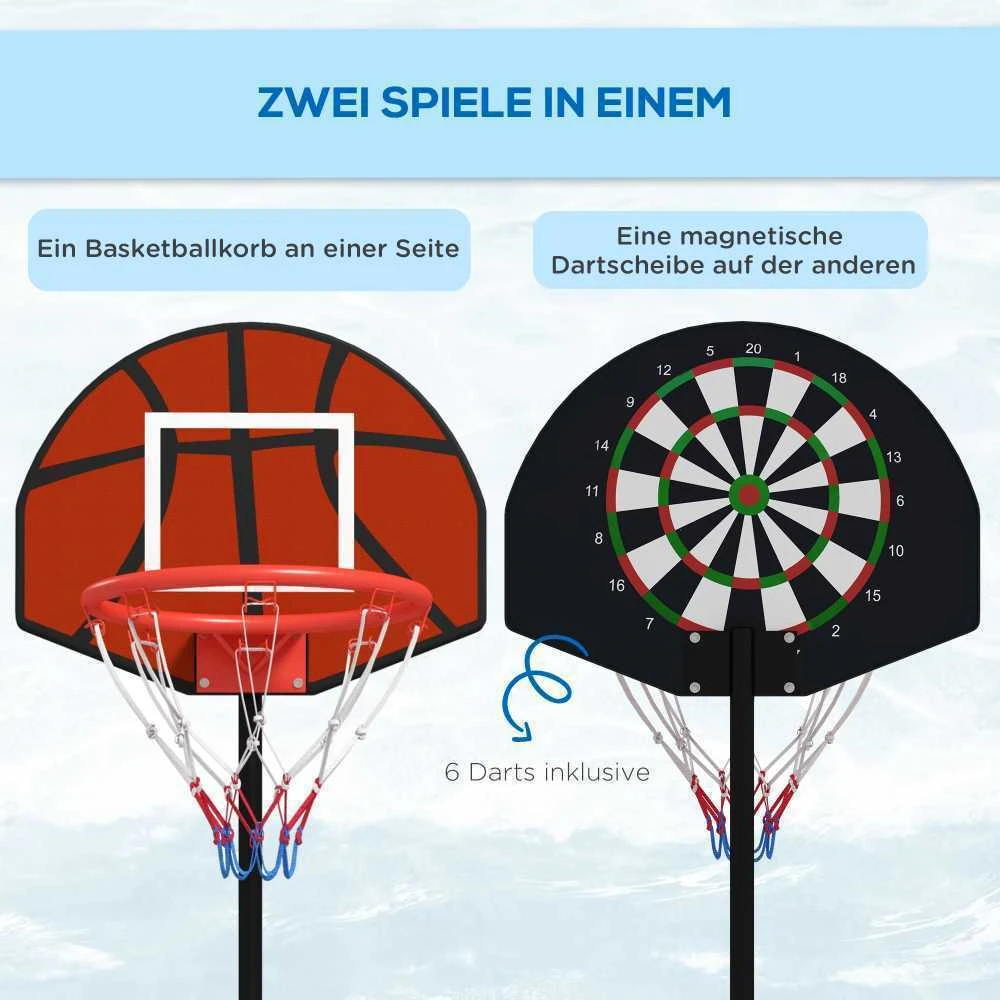 SPORTNOW reguliuojamas krepšinio stovas, krepšinio stovas su magnetiniu smiginiu, 129–179 cm
