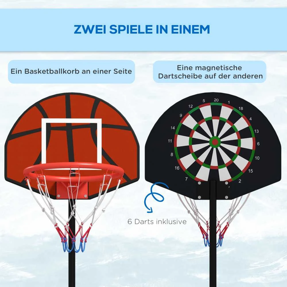 SPORTNOW reguliuojamas krepšinio stovas, krepšinio stovas su magnetiniu smiginiu, 129–179 cm