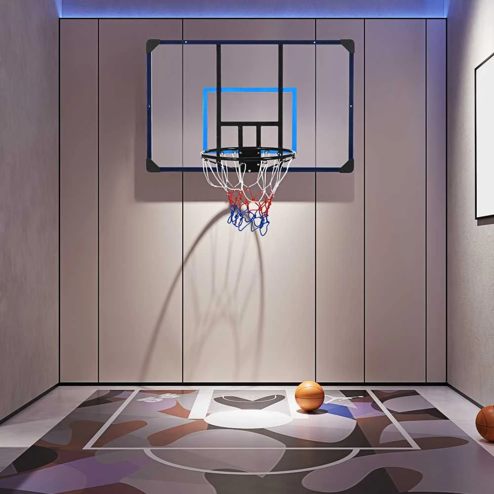 SPORTNOW krepšinio lenta su lanku ir tinkleliu, montuojama ant sienos, skirta naudoti lauke, plieninė, 113 x 61 x 73 cm