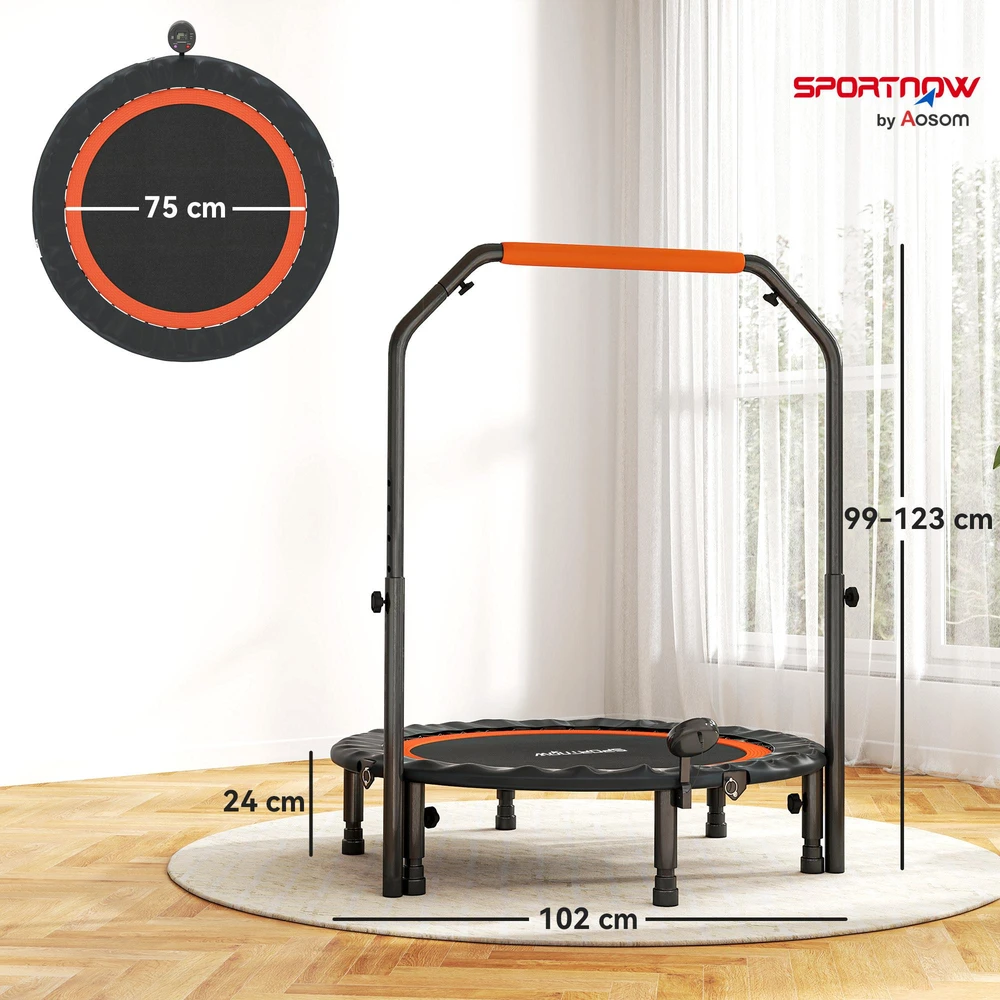 SPORTNOW mini batutas, 102 cm, su LCD monitoriumi, 4 padėčių reguliuojama rankena, iki 100 kg