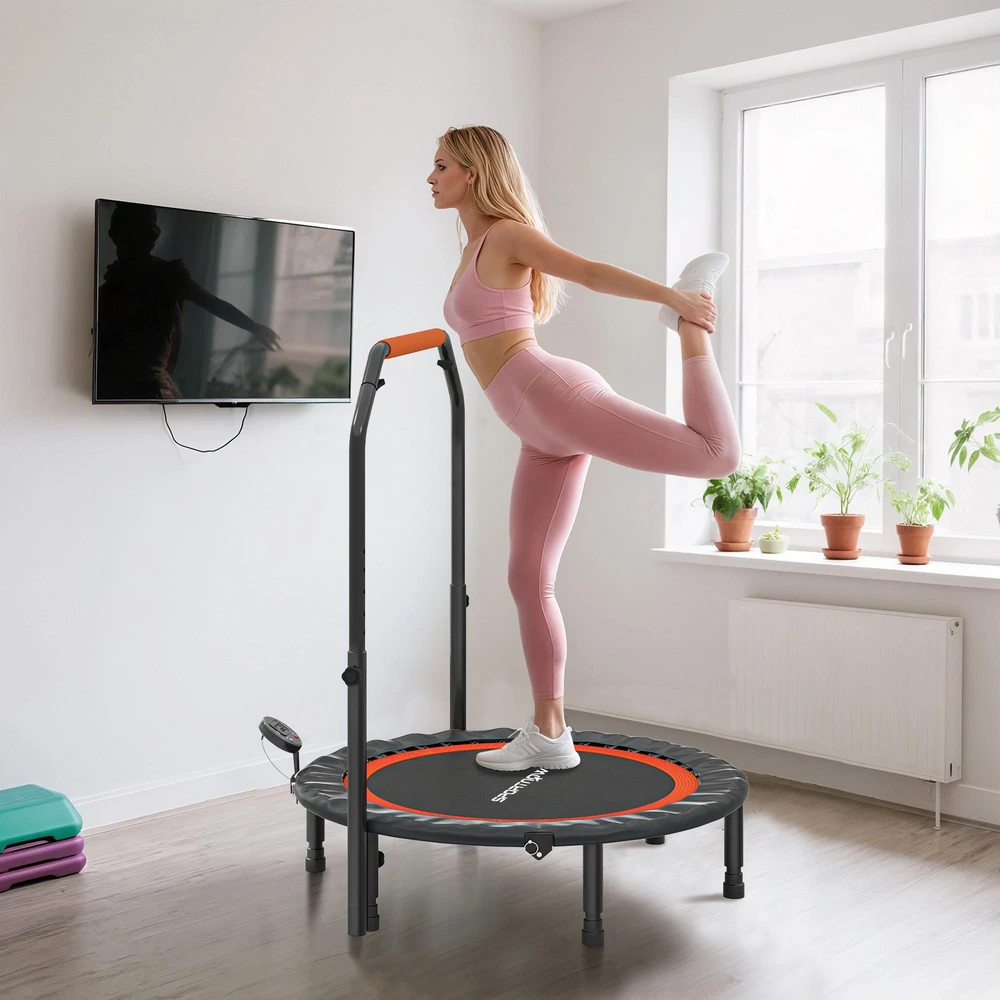 SPORTNOW mini batutas, 102 cm, su LCD monitoriumi, 4 padėčių reguliuojama rankena, iki 100 kg