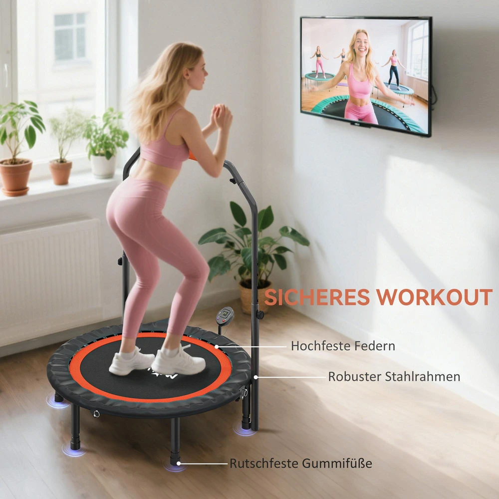 SPORTNOW mini batutas, 102 cm, su LCD monitoriumi, 4 padėčių reguliuojama rankena, iki 100 kg