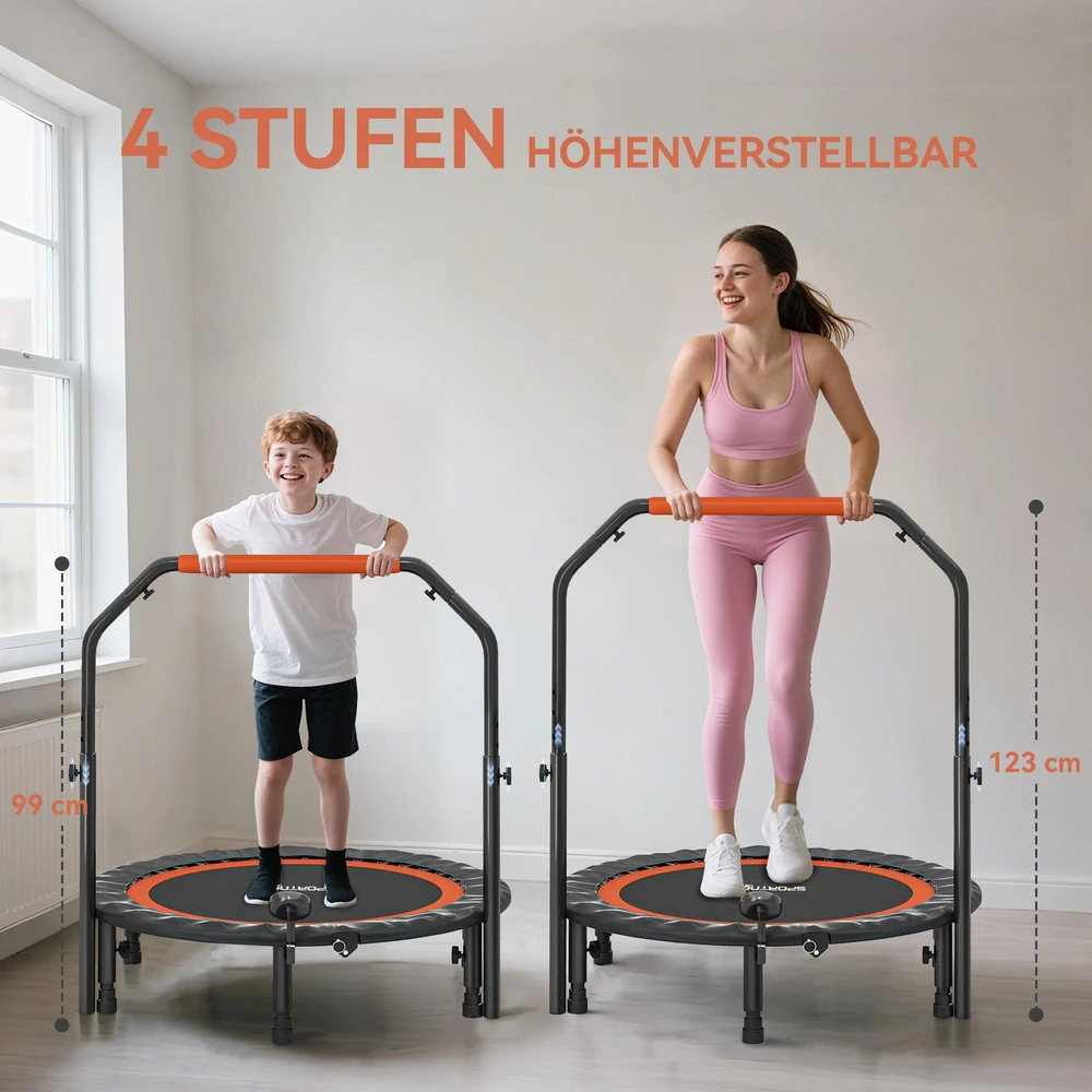 SPORTNOW mini batutas, 102 cm, su LCD monitoriumi, 4 padėčių reguliuojama rankena, iki 100 kg