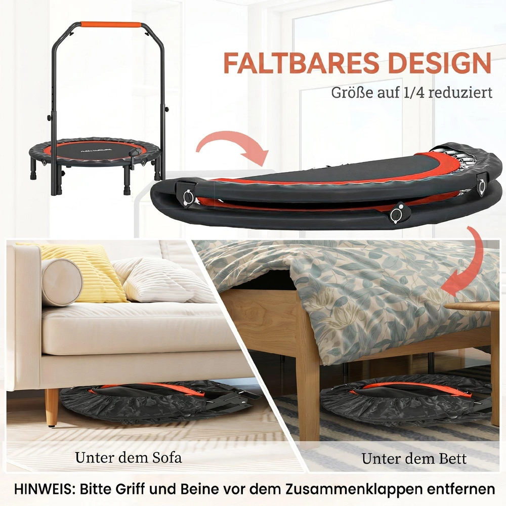 SPORTNOW mini batutas, 102 cm, su LCD monitoriumi, 4 padėčių reguliuojama rankena, iki 100 kg