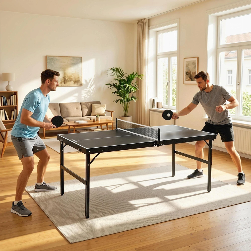 SPORTNOW mini stalo teniso stalas sulankstomas teniso stalas laisvalaikio stalas su tinkleliu rankena stalo teniso rinkinys vidaus žaidimams namams aliuminis juodas