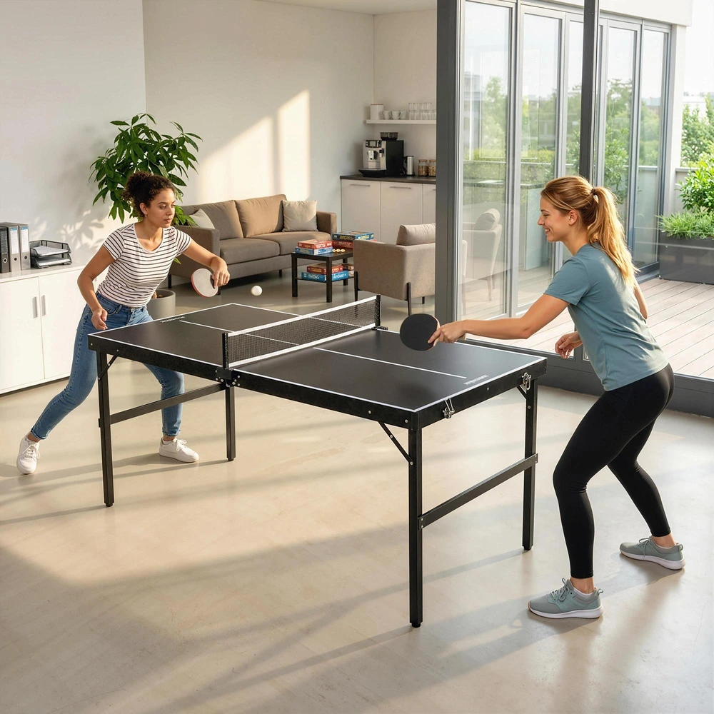 SPORTNOW mini stalo teniso stalas sulankstomas teniso stalas laisvalaikio stalas su tinkleliu rankena stalo teniso rinkinys vidaus žaidimams namams aliuminis juodas