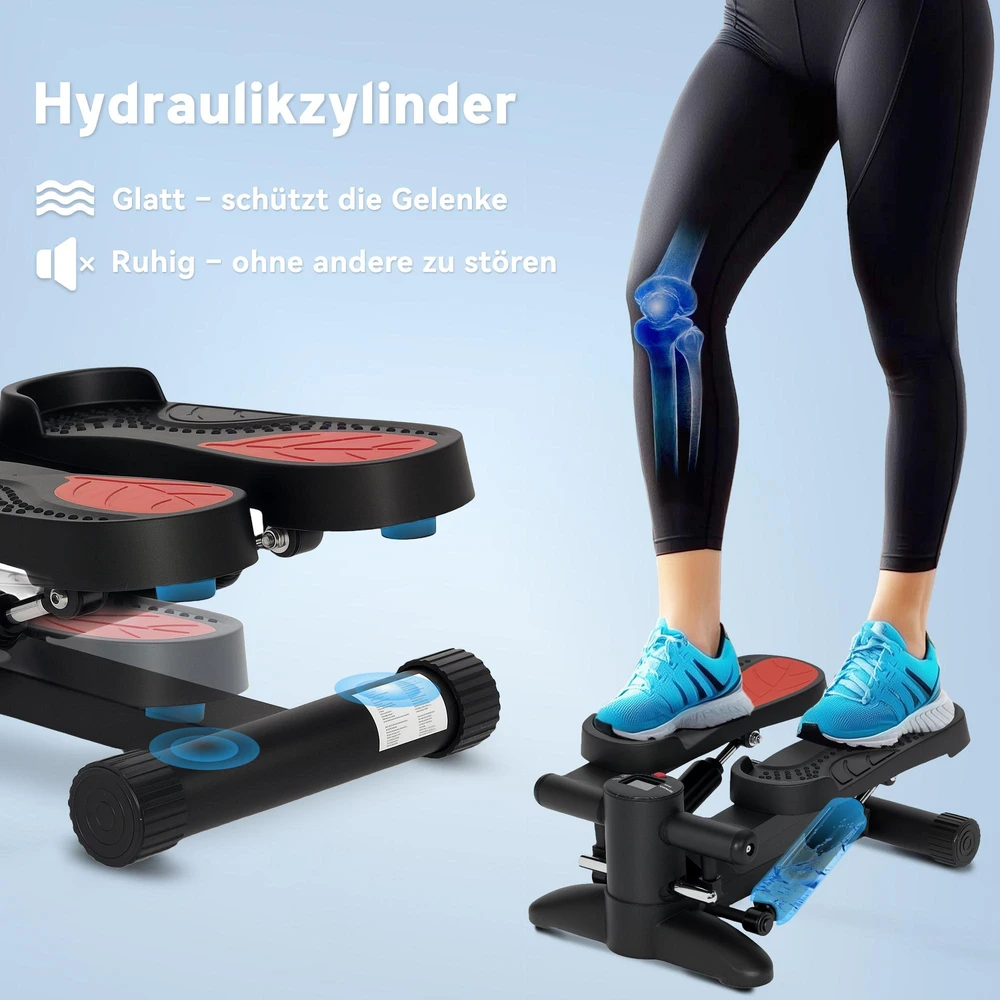 SPORTNOW mini steperis namams su LCD ekranu, 100 kg keliamoji galia, kojų treniruoklis, juodas