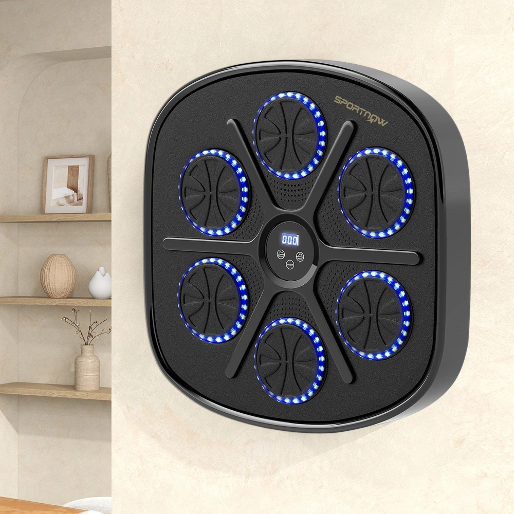 SPORTNOW Music Boxing Machine, elektroninis "Bluetooth" bokso treniruoklis su LED lemputėmis, muzika, sieninis bokso taikinys suaugusiesiems, pratimai namuose, juodas
