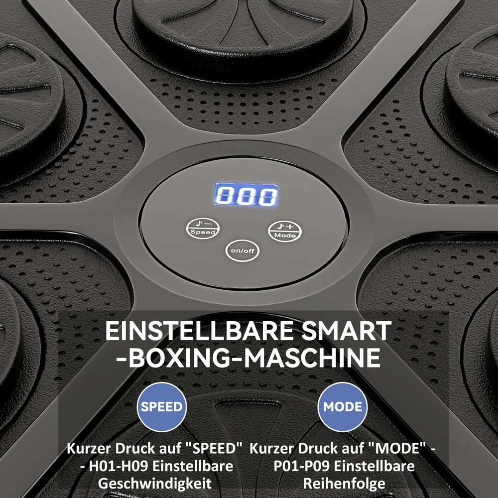 SPORTNOW Music Boxing Machine, elektroninis "Bluetooth" bokso treniruoklis su LED lemputėmis, muzika, sieninis bokso taikinys suaugusiesiems, pratimai namuose, juodas