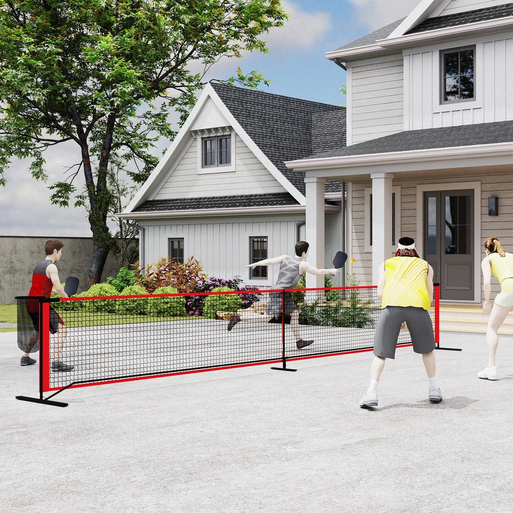 SPORTNOW nešiojamas pickleball tinklo rinkinys, 6,7 m pickleball sistema su tinklu, aikštelės žymėjimo rinkiniu, kamuoliukų rinktuvu, keturiais kamuoliukais ir krepšiu nešiojimui, laukui, įvažiavimui