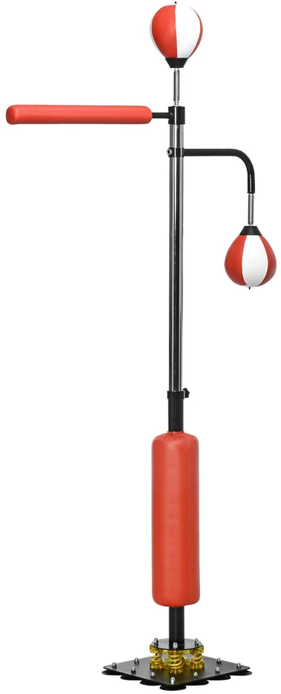 SPORTNOW pastatomas bokso maišas, 140-205 cm reguliuojamo aukščio bokso treniruoklis su 2 greičio kriaušėmis, refleksine lazda ir siurbtukiniu pagrindu suaugusiesiems