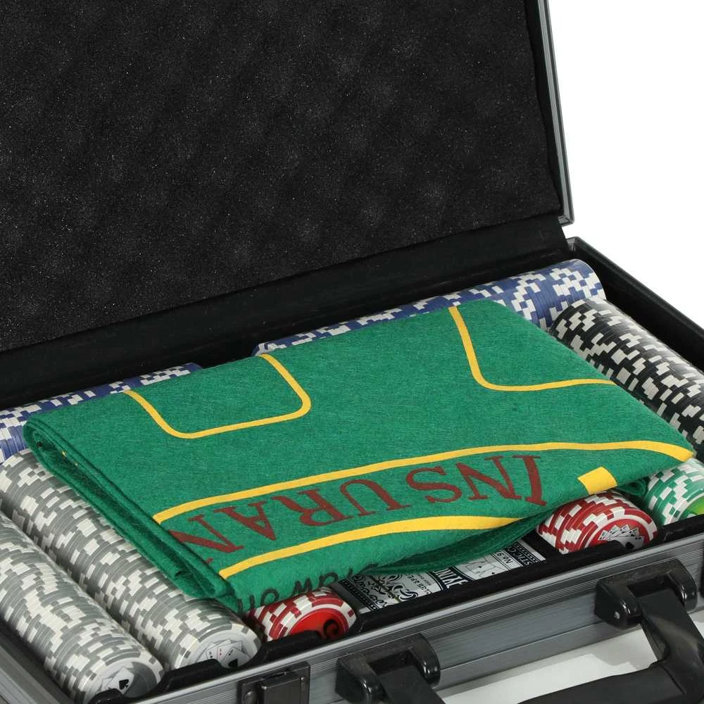 SPORTNOW pokerio lagaminas, pokerio komplektas su 400 žetonų, 11,5 g, 2 kortų kaladėmis, 5 kauliukais, dalintojo žetonu, žaidimų kilimėliu, aliumininiu lagaminu