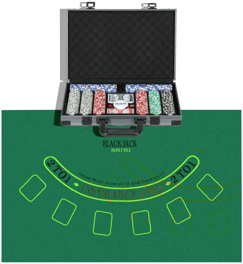 SPORTNOW pokerio lagaminas, pokerio komplektas su 400 žetonų, 11,5 g, 2 kortų kaladėmis, 5 kauliukais, dalintojo žetonu, žaidimų kilimėliu, aliumininiu lagaminu