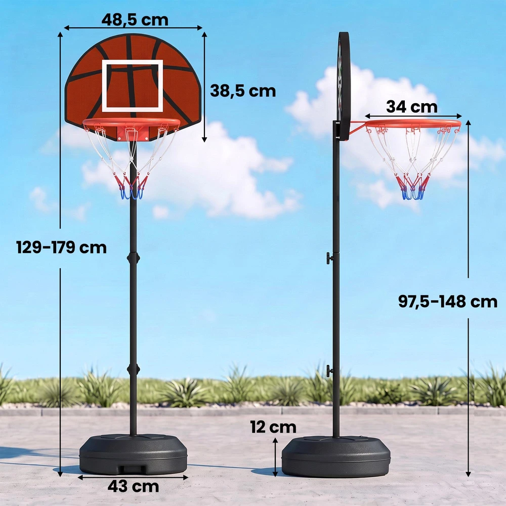 SPORTNOW reguliuojamas krepšinio stovas, krepšinio stovas su magnetiniu smiginiu, 129–179 cm
