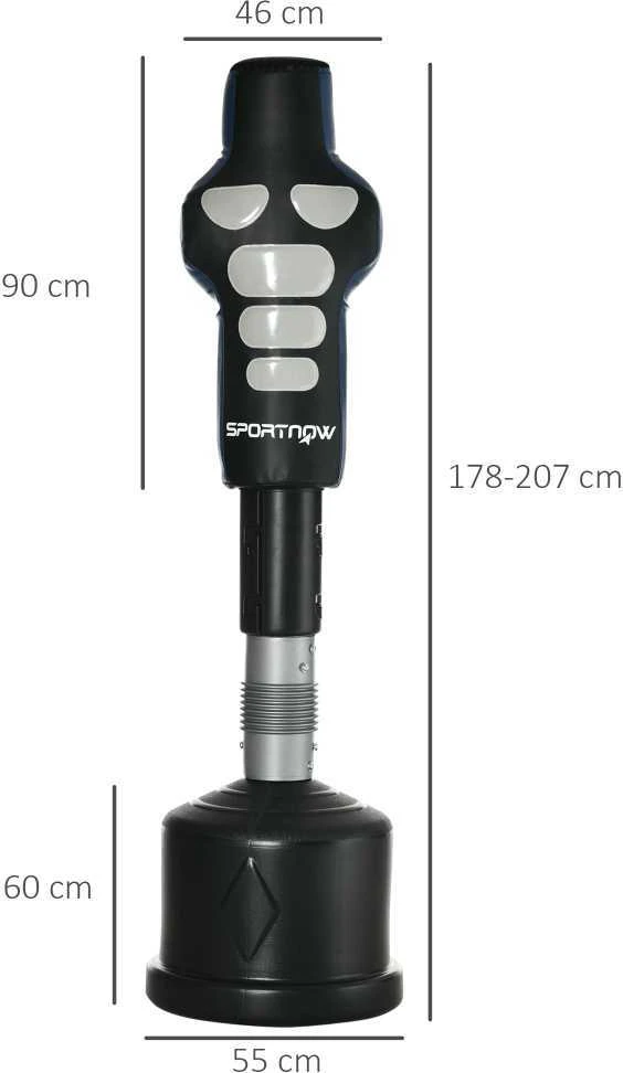 SPORTNOW pastatomas bokso maišas, reguliuojamo aukščio 178–207 cm, su HDPE pagrindu, skirtas treniruotėms namuose