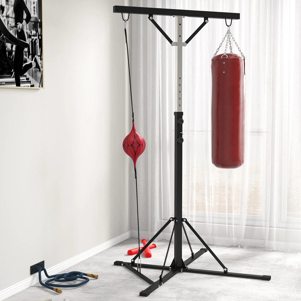 SPORTNOW reguliuojamo aukščio bokso maišo stovas, laisvai pastatomas bokso maišo laikiklis su greičio kamuoliu, keliamoji galia iki 60 kg, plienas, juodas | Aosom