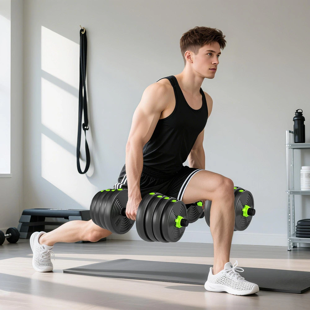 SPORTNOW reguliuojamų hantelių rinkinys 30 kg, hantelių rinkinys, trumpieji hanteliai, ilgieji hanteliai, hantelių rinkinys jėgos treniruotėms