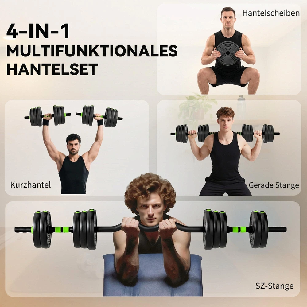 SPORTNOW reguliuojamų hantelių rinkinys 20 KG, hantelių ir štangų komplektas jėgos treniruotėms