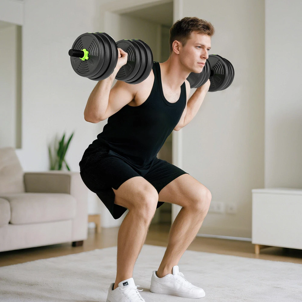 SPORTNOW reguliuojamų svorių hantelių rinkinys 25 kg, hantelių ir štangų komplektas jėgos treniruotėms