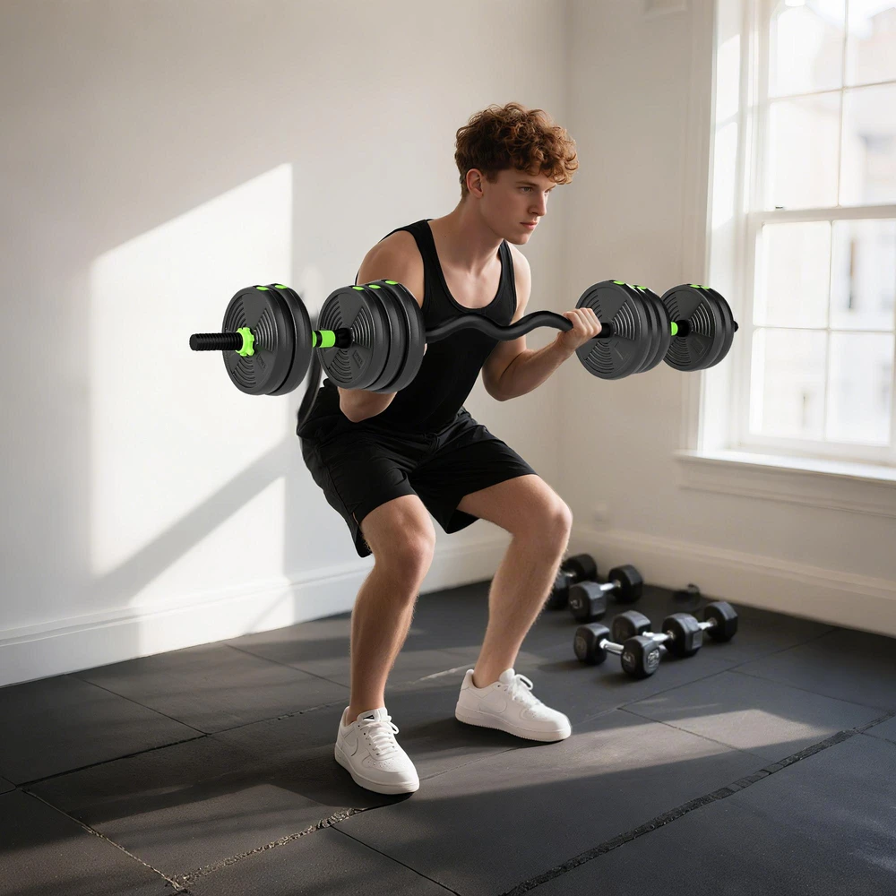 SPORTNOW reguliuojamų svorių hantelių rinkinys 25 kg, hantelių ir štangų komplektas jėgos treniruotėms