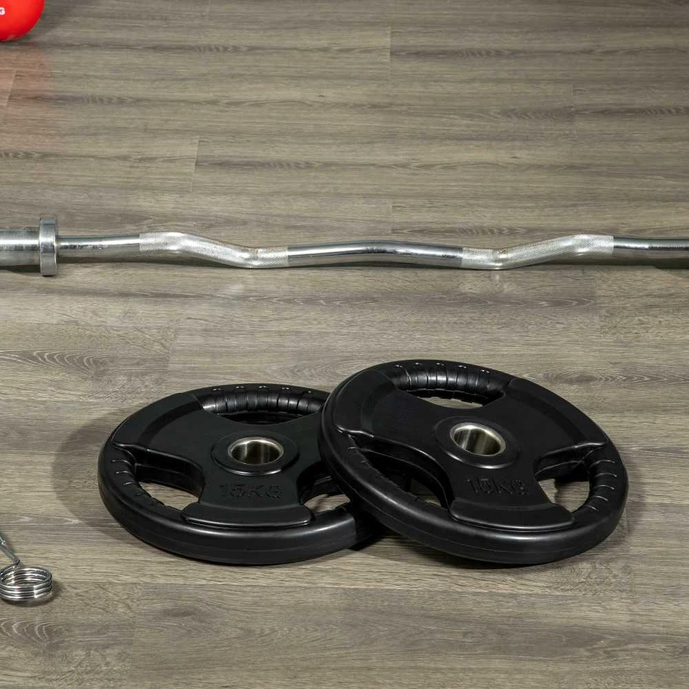 SPORTNOW svorių diskai, 2 vnt. rinkinys, „Tri-Grip“, 2 x 15 kg, gumuoti olimpiniai diskai, saugūs grindims, 5 cm anga, su trimis rankenomis, jėgos treniruotėms
