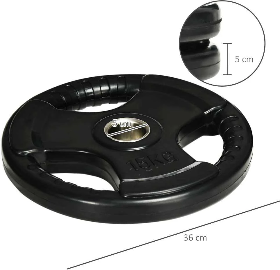SPORTNOW svorių diskai, 2 vnt. rinkinys, „Tri-Grip“, 2 x 15 kg, gumuoti olimpiniai diskai, saugūs grindims, 5 cm anga, su trimis rankenomis, jėgos treniruotėms