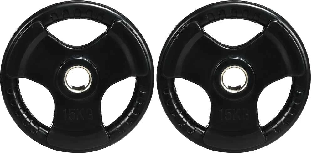 SPORTNOW svorių diskai, 2 vnt. rinkinys, „Tri-Grip“, 2 x 15 kg, gumuoti olimpiniai diskai, saugūs grindims, 5 cm anga, su trimis rankenomis, jėgos treniruotėms