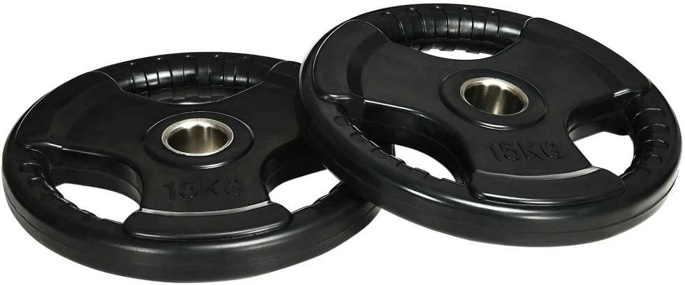 SPORTNOW svorių diskai, 2 vnt. rinkinys, „Tri-Grip“, 2 x 15 kg, gumuoti olimpiniai diskai, saugūs grindims, 5 cm anga, su trimis rankenomis, jėgos treniruotėms