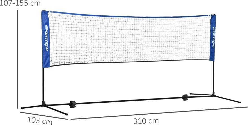 SPORTNOW badmintono tinklo rinkinys, sulankstomas teniso tinklas, reguliuojamas aukštis 103/120/155 cm, tinka naudoti lauke ir viduje, metalinis, poliesteris, mėlynas