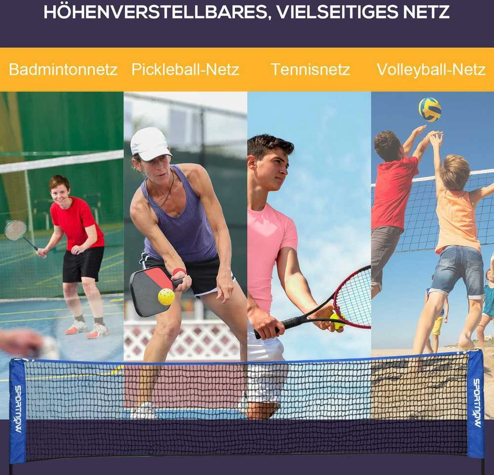SPORTNOW badmintono tinklo rinkinys, sulankstomas teniso tinklas, reguliuojamas aukštis 103/120/155 cm, tinka naudoti lauke ir viduje, metalinis, poliesteris, mėlynas