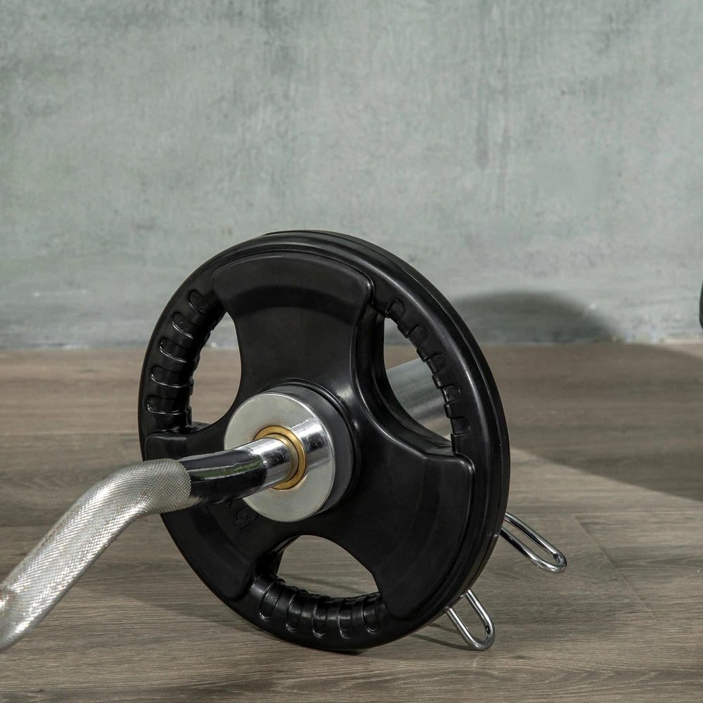 SPORTNOW svorių plokštės, 2 vnt. rinkinys, Tri-Grip, 2 x 5kg, gumuotos olimpinės plokštės, apsaugančios grindis, 5 cm skylė, trys rankenos, jėgos treniruotėms