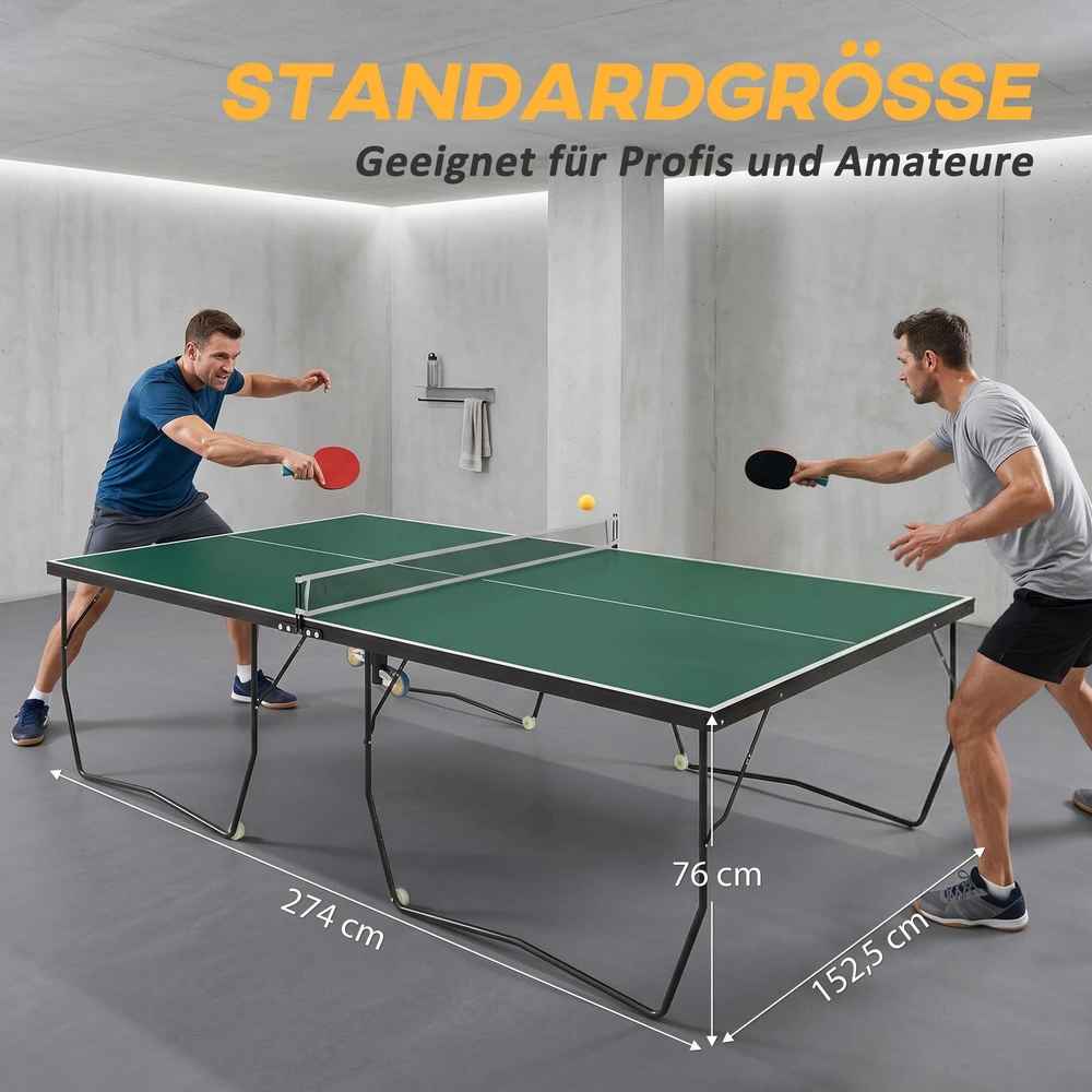 SPORTNOW vidaus stalo teniso stalas su ratukais, sulankstomas, stalo teniso rinkinys su 2 raketėmis ir 3 kamuoliukais, plieno, žalias