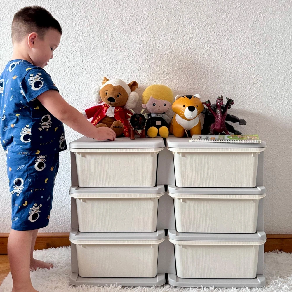 HOMCOM vaikiška komoda su 6 stalčiais, žaislų dėžė, žaislų organizatorius, vaikiški baldai 3–6 metų vaikams, kreminė