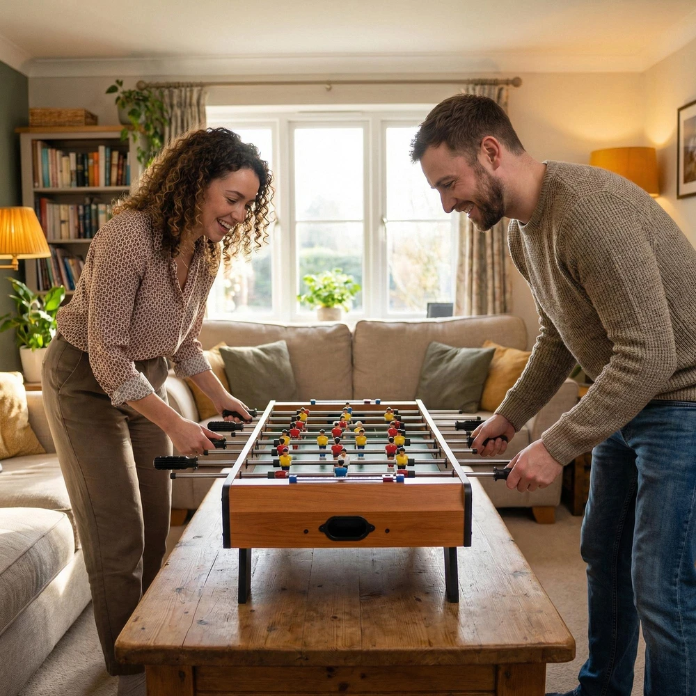 Stalo futbolas HOMCOM su nerūdijančio plieno strypais, jaunimui ir suaugusiems, 84,5x40x61,2 cm, juodas