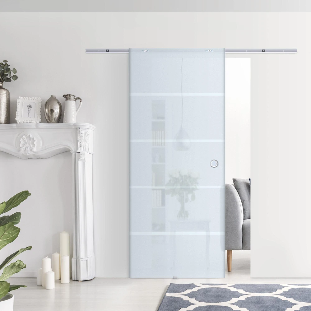 HOMCOM stiklinės stumdomos durys kambariui, pusiau satinizuotos, 775 / 900 / 1025 x 2050 mm