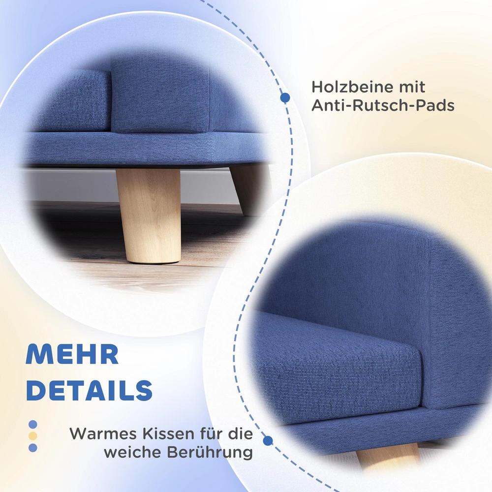 Šunų lova, šunų sofa, naminių gyvūnėlių sofa, eukalipto mediena, 98 x 67 x 25 cm, mėlyna