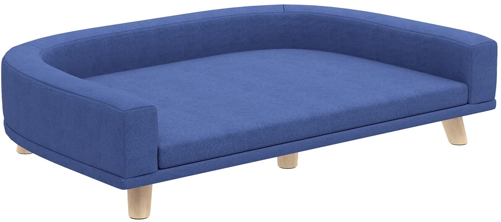 Šunų lova, šunų sofa, naminių gyvūnėlių sofa, eukalipto mediena, 98 x 67 x 25 cm, mėlyna