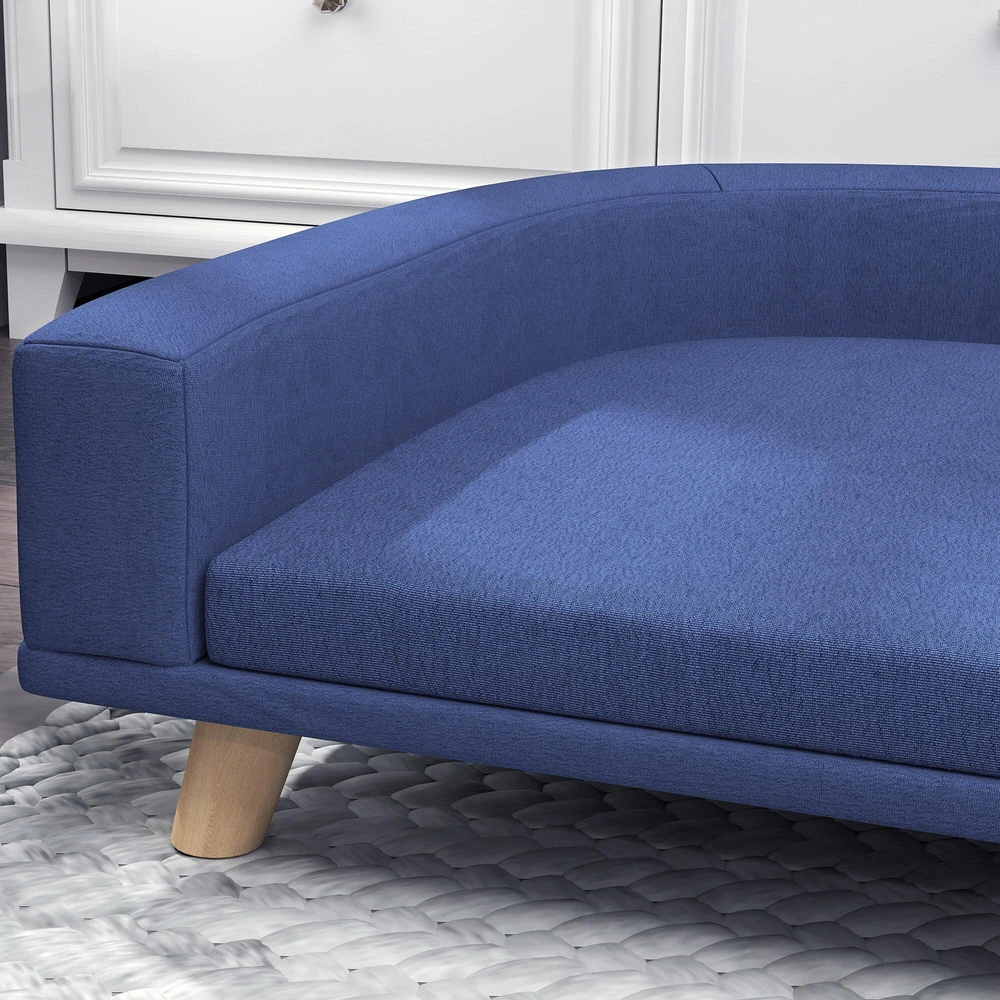 Šunų lova, šunų sofa, naminių gyvūnėlių sofa, eukalipto mediena, 98 x 67 x 25 cm, mėlyna