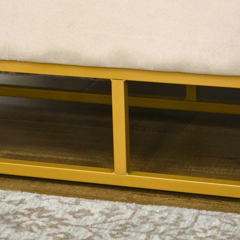 HOMCOM suoliukas su daiktadėže, paminkštintas suoliukas su atverčiamu dangčiu, aksominė išvaizda, lovos suoliukas su plieninėmis kojomis, smėlio spalvos, 110x44x49 cm