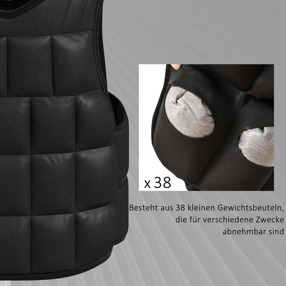 20 kg svorio liemenė su reguliuojamais svoriais, juoda