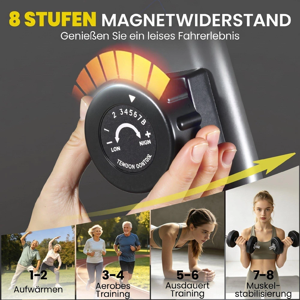Treniruoklis, magnetinis horizontalus dviratis, 8 pasipriešinimo lygiai, reguliuojamas, LCD monitorius, metalas, plastikas, juodas