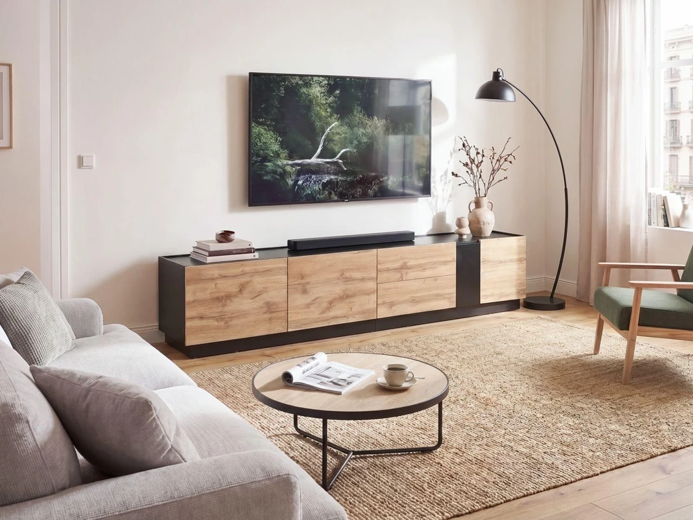 TV staliukas Beliani TV spintelė CLONCURRY, šviesiai ruda ir juoda