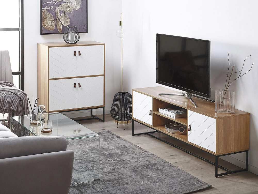 TV staliukas Beliani TV spintelė NUEVA šviesiai ruda/balta