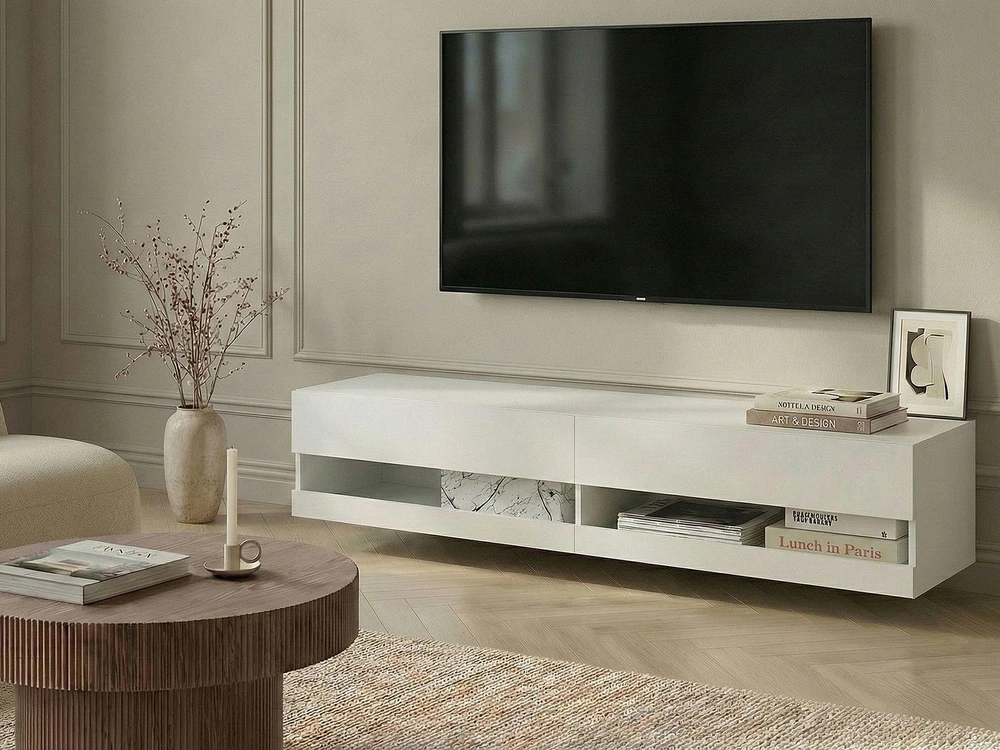 TV staliukas Beliani TV spintelė su LED apšvietimu EDMONTON balta