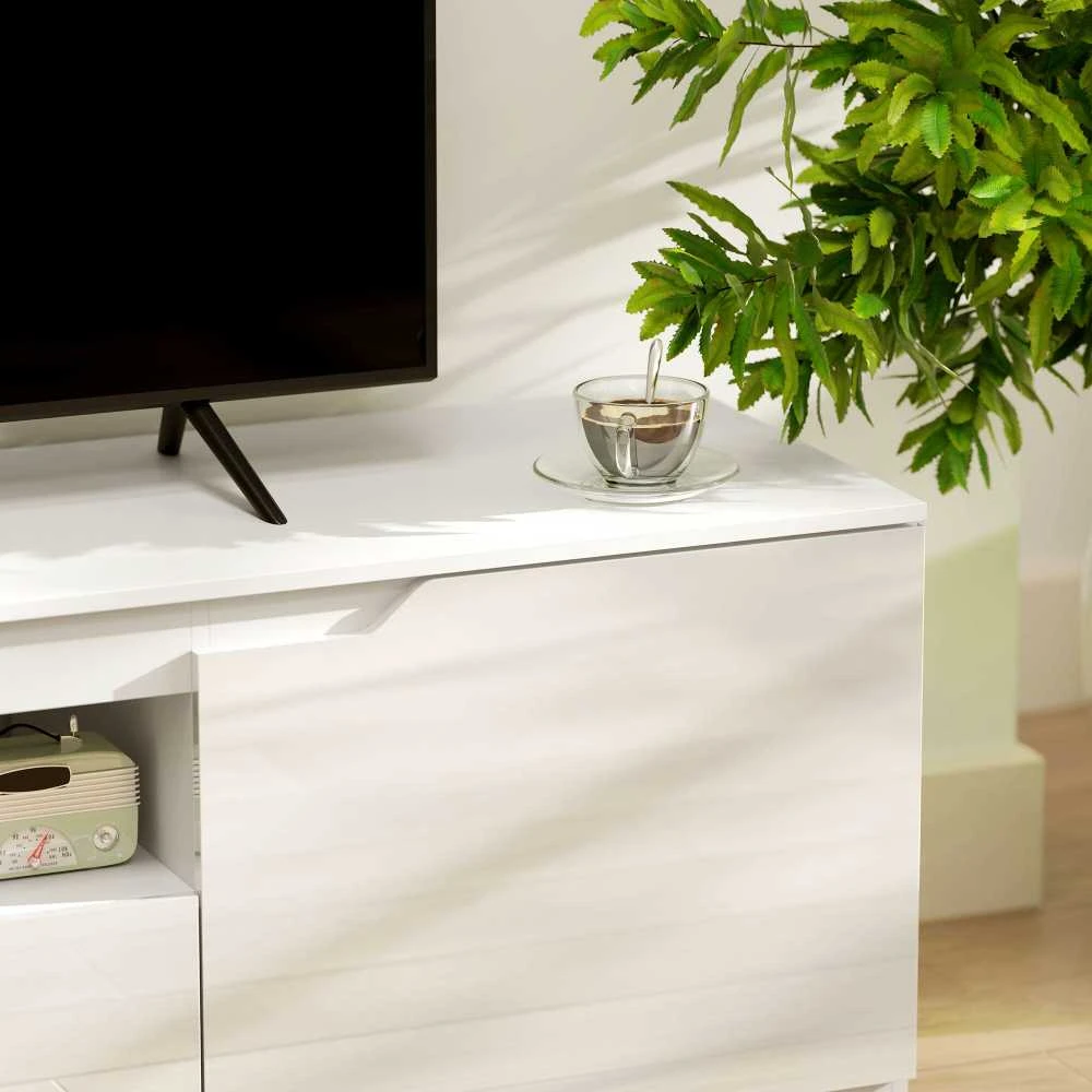TV staliukas HOMCOM TV spintelė su 2 durelėmis, stalčiumi, 160 cm ilgio, televizoriams iki 65 colių, balta