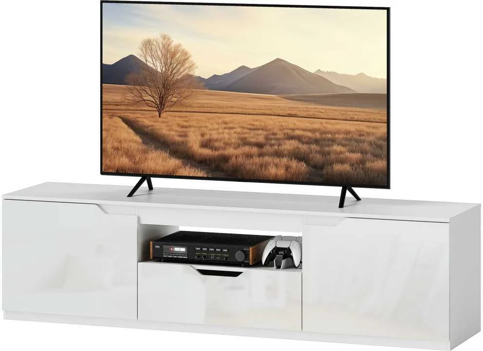 TV staliukas HOMCOM TV spintelė su 2 durelėmis, stalčiumi, 160 cm ilgio, televizoriams iki 65 colių, balta