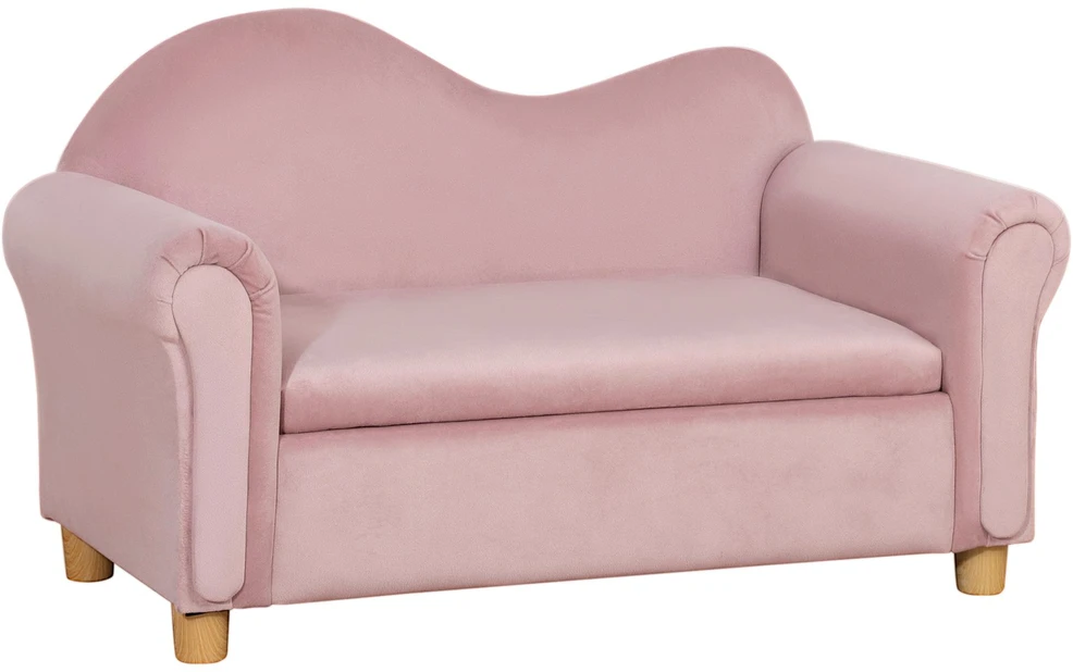 Vaikiška sofa HOMCOM su daiktadėže, rožinė, neaustinis audinys, dvivietė, 3-5 metai, 84x41,5x48,5cm